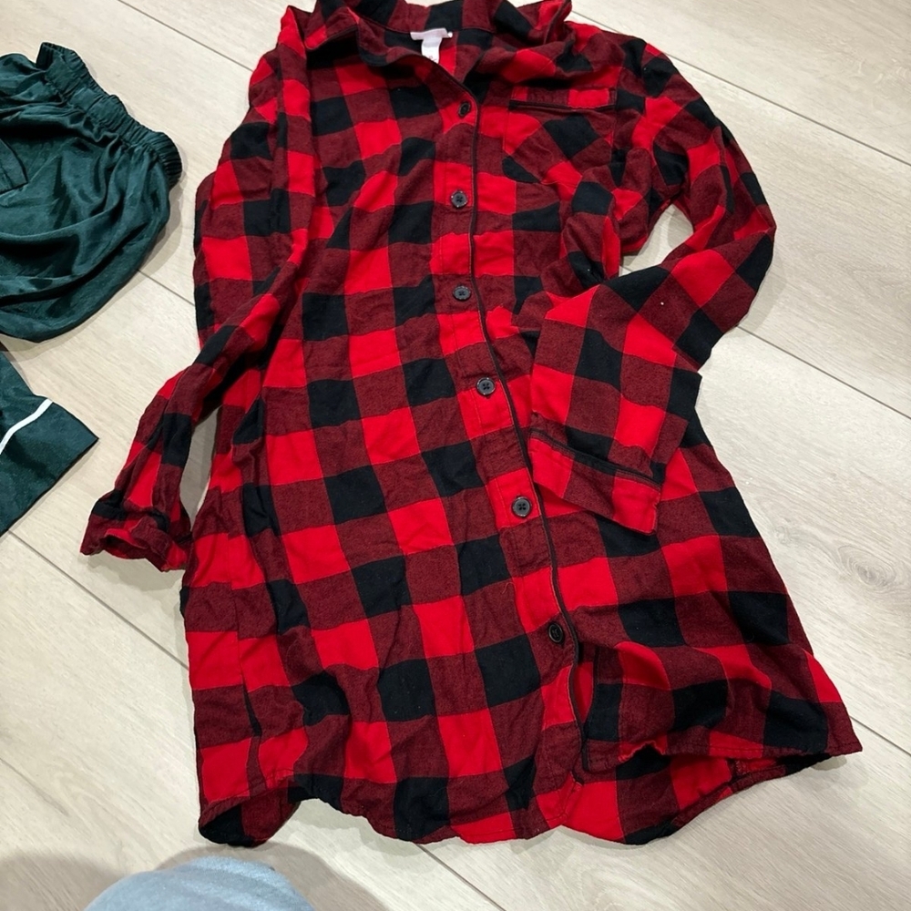Xhilaration Red and Black Plaid Long Sleeve Dress